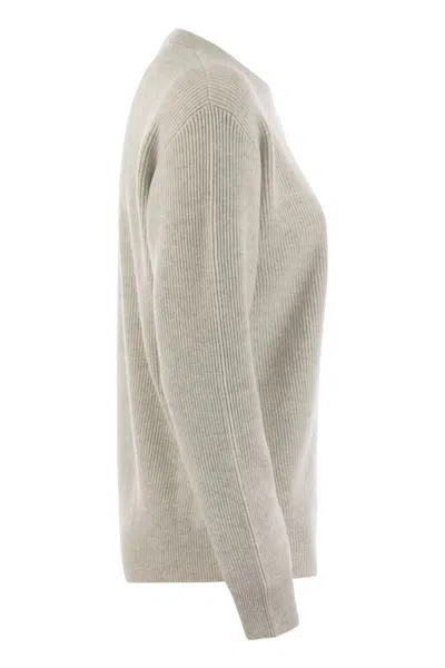 Brunello Cucinelli Women English Rib Cashmere Sweater With Monile