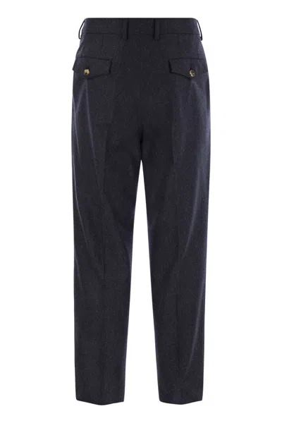 Brunello Cucinelli Leisure Fit Trousers In Virgin Wool Flannel With Double Darts In Black