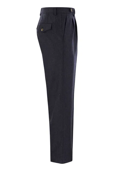 Brunello Cucinelli Leisure Fit Trousers In Virgin Wool Flannel With Double Darts In Black