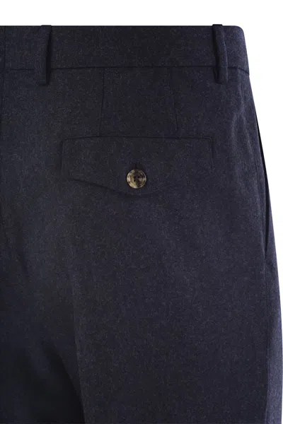 Brunello Cucinelli Leisure Fit Trousers In Virgin Wool Flannel With Double Darts In Black