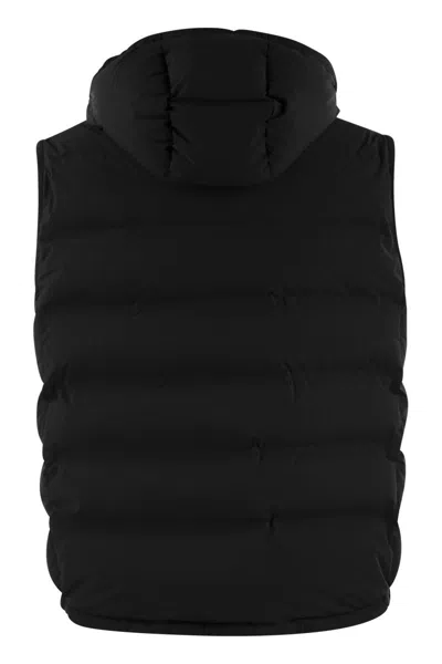 Brunello Cucinelli Men Sleeveless Down Jacket In Membraned Taffeta With Heat Tapes And Detachable Ho