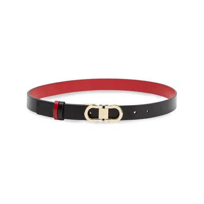 Ferragamo Smooth Leather Reversible Gancini Belt In Black