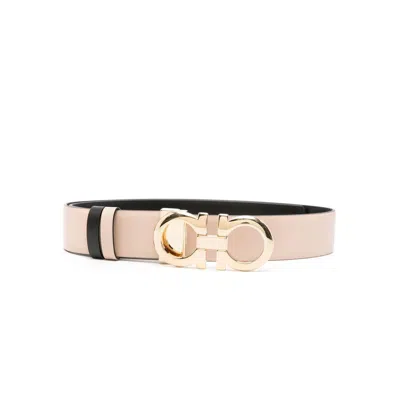 Ferragamo Gancini Reversible Leather Belt In Beige