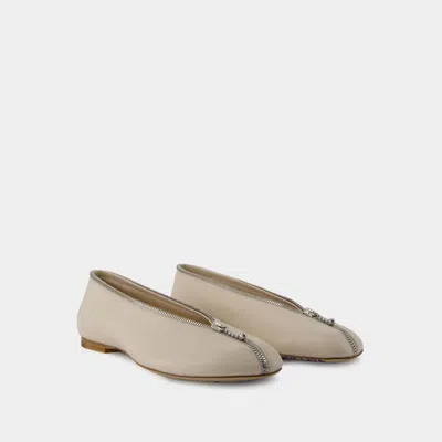 Burberry Sadler Ballerina With Light Beige Leather Zip Women In Transparent