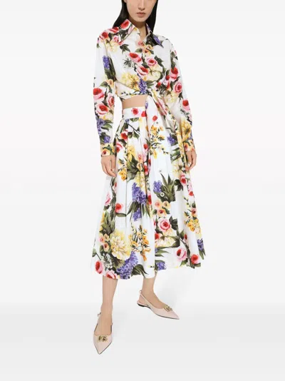 Dolce & Gabbana Floral Print Cropped Poplin Shirt With Front Tie