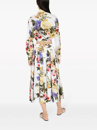 Dolce & Gabbana Floral Print Cropped Poplin Shirt With Front Tie