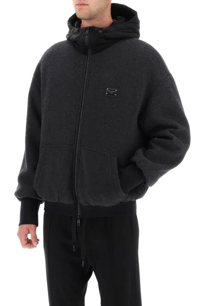 Dolce & Gabbana Navy Leather Logo Bomber