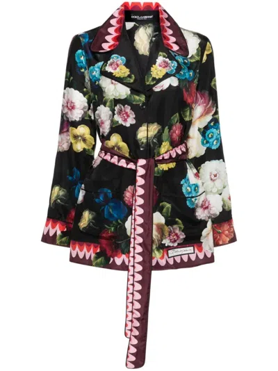 Dolce & Gabbana Belted Floral-print Silk-twill Shirt
