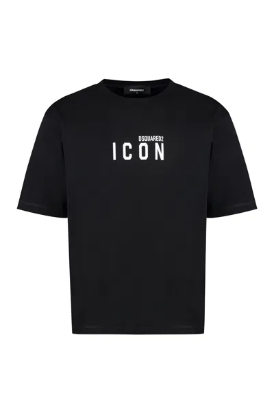 Dsquared2 Loose Fit Black Jersey T-shirt With Contrasting Logo