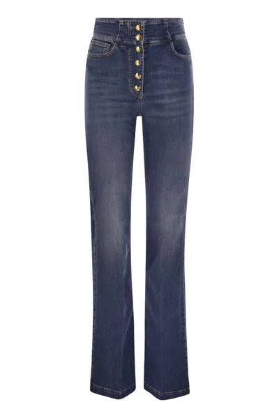 Elisabetta Franchi Stretch Cotton Flared Jeans With Central Button Placket