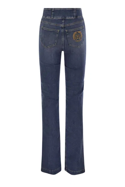 Elisabetta Franchi Stretch Cotton Flared Jeans With Central Button Placket