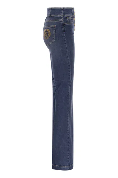 Elisabetta Franchi Stretch Cotton Flared Jeans With Central Button Placket