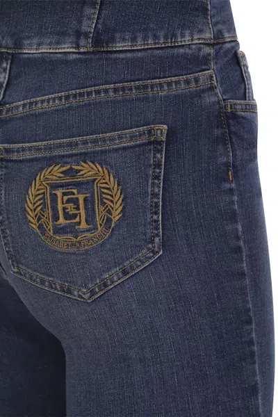 Elisabetta Franchi Stretch Cotton Flared Jeans With Central Button Placket