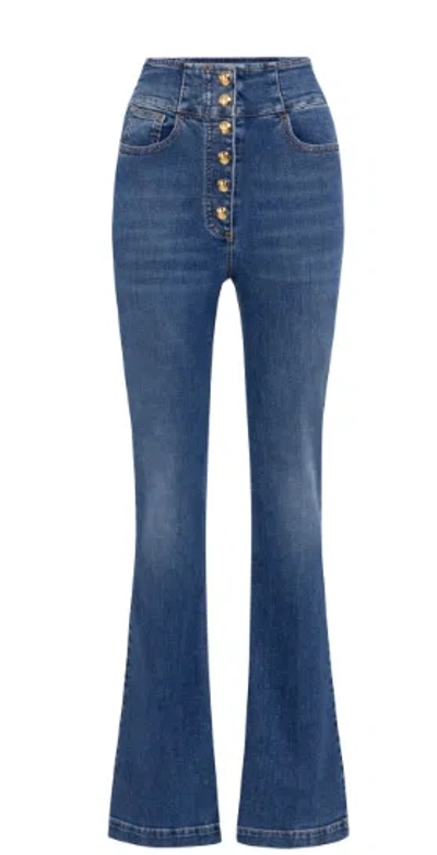 Elisabetta Franchi Stretch Cotton Flared Jeans With Central Button Placket