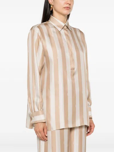 Fendi Beige Pequin-stripe Silk Shirt