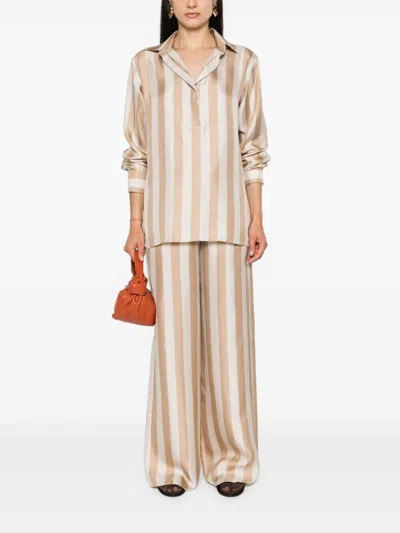 Fendi Beige Pequin-stripe Silk Shirt