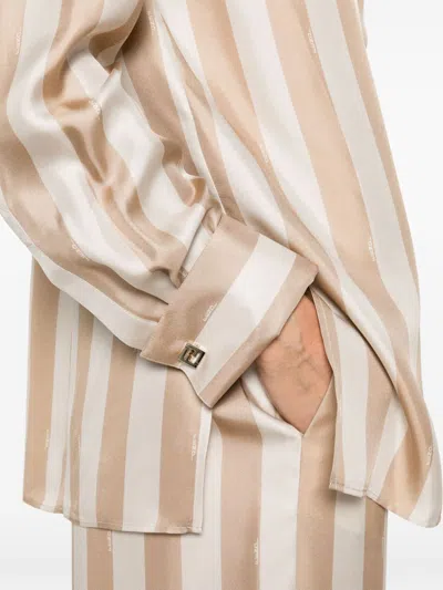Fendi Beige Pequin-stripe Silk Shirt