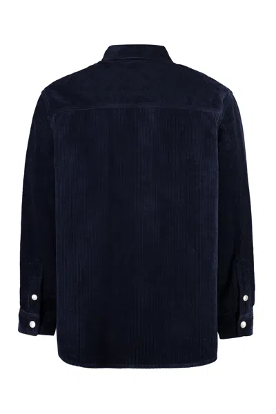 Isabel Marant Wool Corduroy Overshirt With Velvet Pockets In Blue