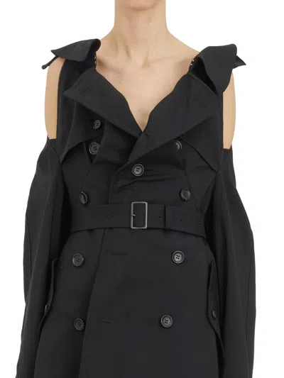 Junya Watanabe Black Trench Coat For Women With Sleeves And Waist Belt