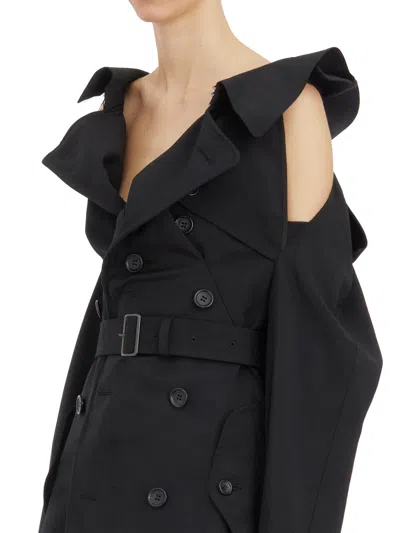 Junya Watanabe Black Trench Coat For Women With Sleeves And Waist Belt
