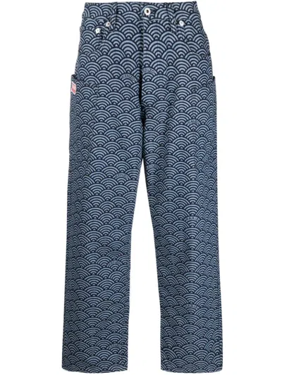Shop Kenzo Navy Geometric Cargo Jeans