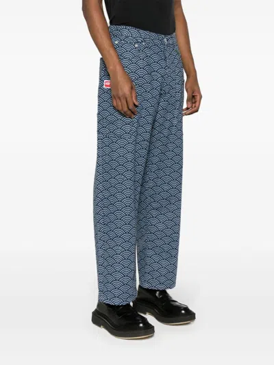 Shop Kenzo Navy Geometric Cargo Jeans