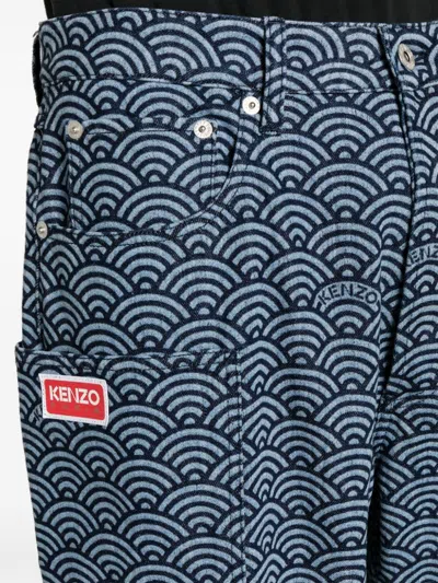 Kenzo Monkey Workwear Jeans With Seigaiha Print