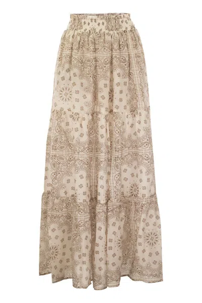 Mc2 Saint Barth Tiered Maxi Skirt In Printed Silk Voile