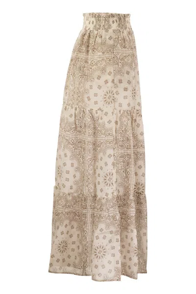 Mc2 Saint Barth Tiered Maxi Skirt In Printed Silk Voile