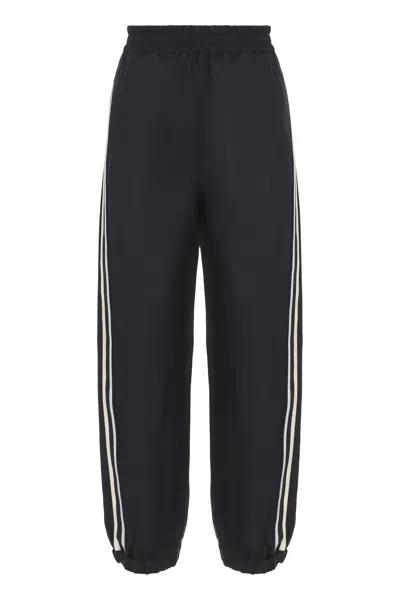 Moncler Twill Cotton Bush Trousers With Side Stripes In Black