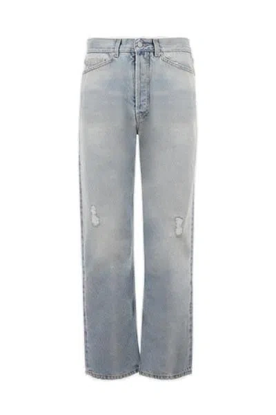Palm Angels Loose-fit Jeans In Blue Denim With Pa Monogram