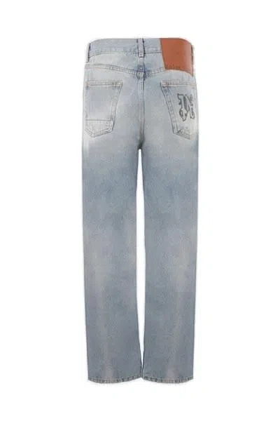 Palm Angels Loose-fit Jeans In Blue Denim With Pa Monogram
