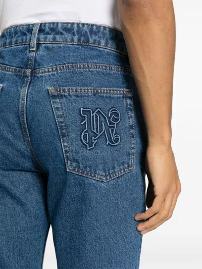 Palm Angels Monogram-embossed Straight-leg Jeans