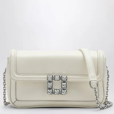 Roger Vivier Elegant Ecru Leather Mini Clutch With Crystal Buckle