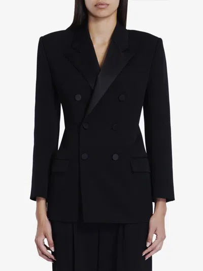 Saint Laurent Black Double-breasted Jacket With Peak Revers In Wool Woman