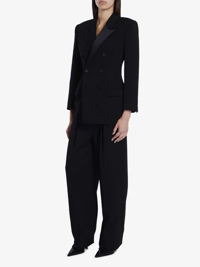 Saint Laurent Black Double-breasted Jacket With Peak Revers In Wool Woman