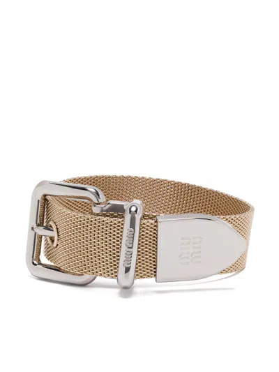 Miu Miu Two-tone Buckle Bracelet In Oro+acciaio