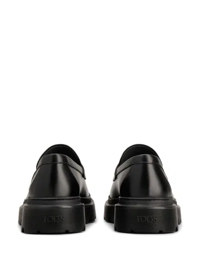 Tod's Carrarmato Style Black Leather Loafers In Black