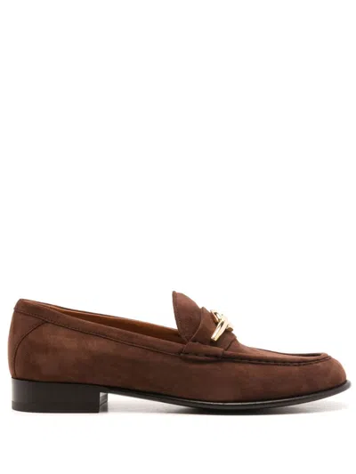 Valentino Vlogo Gate Embellished Suede Loafers