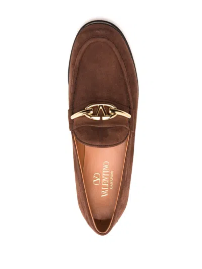 Valentino Vlogo Gate Embellished Suede Loafers