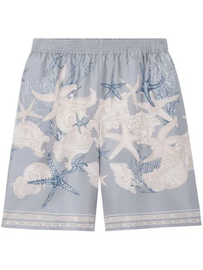 Versace Relaxed Fit Shorts With Seashell Print In Gray