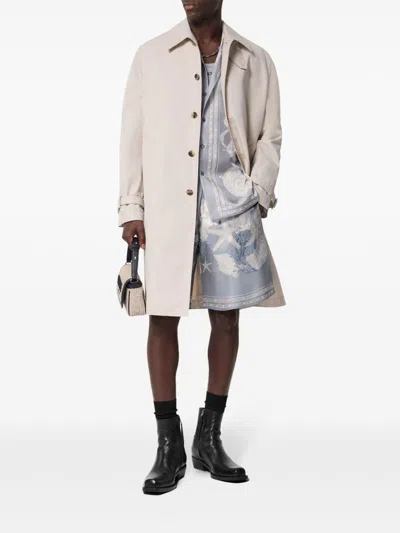 Versace Relaxed Fit Shorts With Seashell Print In Gray