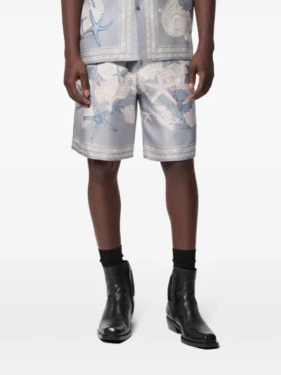 Versace Relaxed Fit Shorts With Seashell Print In Gray