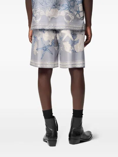 Versace Relaxed Fit Shorts With Seashell Print In Gray