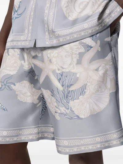 Versace Relaxed Fit Shorts With Seashell Print In Gray