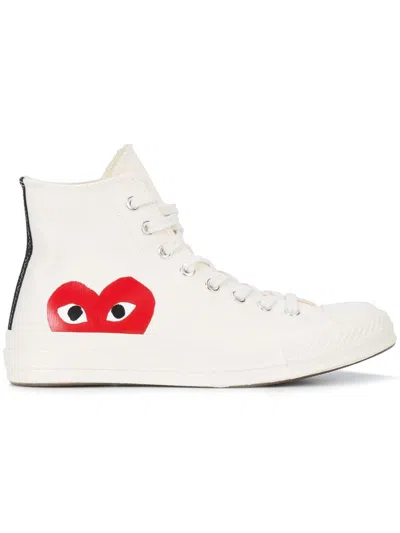 Comme Des Garçons Play High-top Canvas Sneakers Rubber Sole In Beige