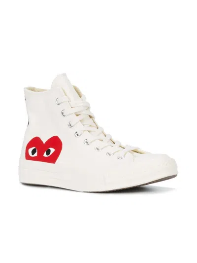 Comme Des Garçons Play High-top Canvas Sneakers Rubber Sole In Beige