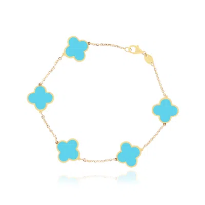 The Lovery Small Turquoise Clover Bracelet In Blue