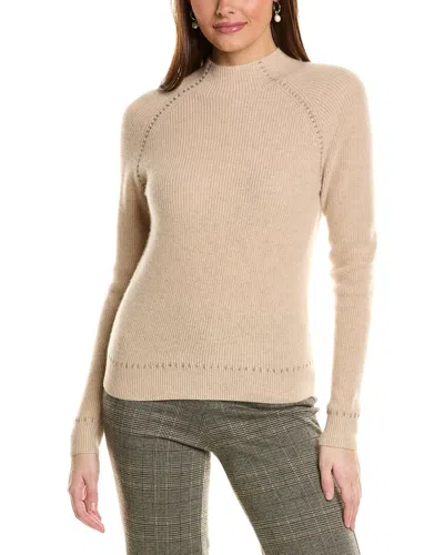 Amicale Cashmere Whipstitch Shaker Funnel Neck Cashmere Sweater In Brown