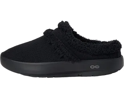 Oofos Women's Oocoozie Low Shoe In Black Sherpa In Black